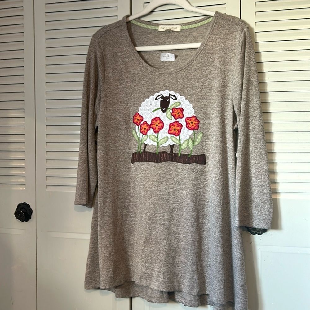 Cactus + Pearl 3/4 Sleeve Sheep‎ Shirt, size Large Brown - Picture 2 of 7